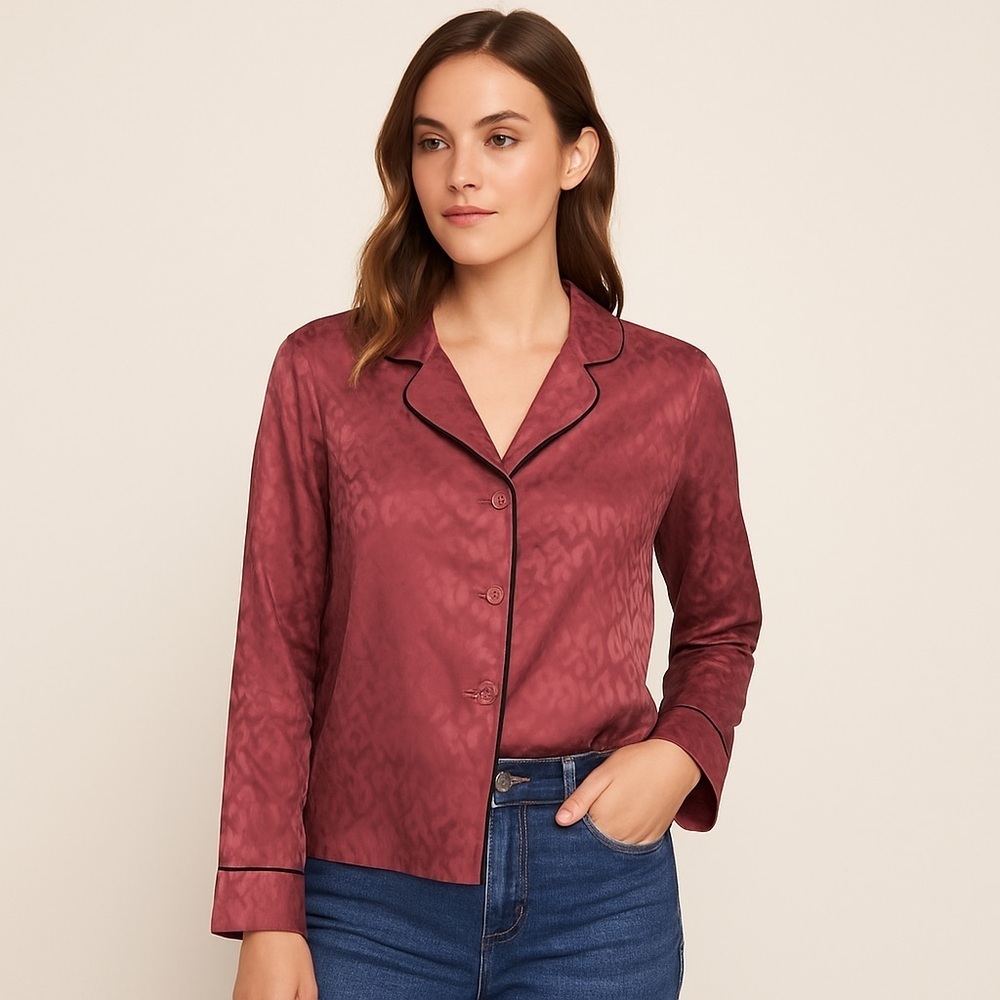 NWT BCBGMAXAZRIA Deco Rose Leopard Satin Top M